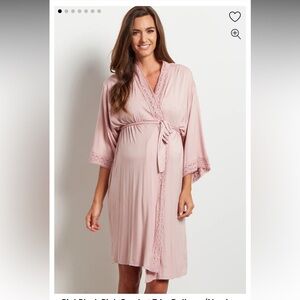 PinkBlush Pink Crochet Trim Delivery/Nursing Maternity Robe